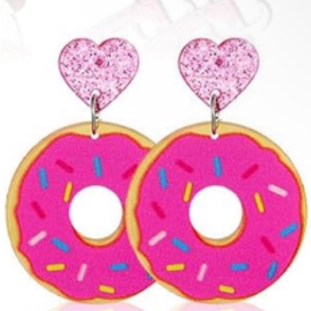 Pink Donut Heart Earrings for Kids